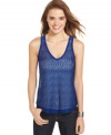 Layer-up in adorable style with this open-knit, racerback tank top from Eyeshadow!
