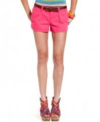 Incorporate candy-hued cool into your every day wear with these shorts from American Rag! Sporting sharp pleats at the front and a faux-leather belt, these shorts are a great option for colorful, tailored style!