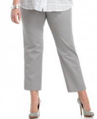 J Jones New York elegantly combines style and comfort with these plus size straight leg pants, featuring an elastic waist-- wear them from day to sophisticated play!