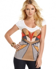 A tribe called cute! Colorful beading creates a design of cultural cool on this cap sleeve top from GUESS?.