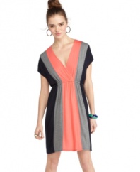 Lounge out like a fashionista in this colorblocked dress from Pink Rose that pairs comfort with trend-right style!