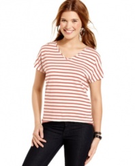 Pink Rose mixes sporty stripes with crochet-knit back design on a tee that masters summertime stylin'!