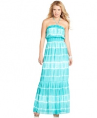 Take your tie-dye love to the max with this bohemian-style halter dress from GUESS? -- the coolest maxi for sun-filled days!