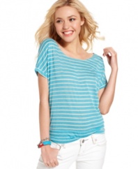 Button-up in this sporty tee from Pink Rose, where sporty stripes and a super-comfy fit make this top the perfect pick for laid-back style!