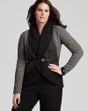 Shades of gray compose this Eileen Fisher cardigan, knit with a shawl collar and rounded hem. Keep it simple and wear it open, or for a more shaped silhouette, cinch it with a favorite belt from your own collection.