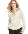 Perfectly polished, this petite woven shirt from Kasper looks crisp on its own or paired with a blazer.