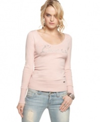 This long sleeve top from GUESS? is ultra-comfy ... pair it with your fave casual jeans and embellished flats!