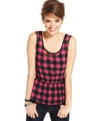 Rocking a mod, checkered print and peplum design, this top from Fire is all about fun day style!