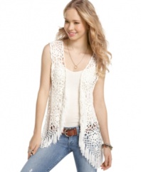 Pump boho-cool into your everyday style with this open-knit fringe vest from American Rag – a super chic reason to layer!
