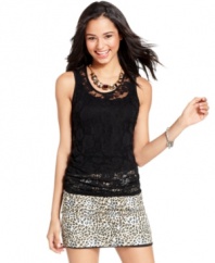 Doll-up in the season's favorite fabric with this sheer lace tank top from Say What? -- a cute choice for day or night!