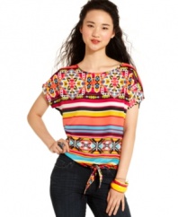 Shocking, bright colors and a lively tribal print raises the temperature of this Pink Rose top from cool to scorching hot!
