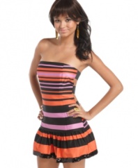 Bring stripes to the party with this couture-inspired dress from Baby Phat that flaunts a banded, skin-baring back!