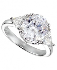 Shine to last a lifetime. CRISLU's perfectly polished engagement-style ring features a round-cut solitaire cubic zirconia, accented at the sides by two trilliant-cut cubic zirconias (total 3 ct. t.w.). Crafted in platinum over sterling silver. Size 5, 6, 7, 8 and 9.
