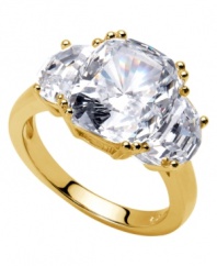 Define your look with a statement ring. CRISLU's stunning cocktail ring resembles an engagement ring with three, sparkling cubic zirconias (8 ct. t.w.) set in 18k gold over sterling silver. Sizes 7 and 8.