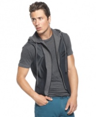 Casual gets an upgrade with this zipper-detailed, hooded vest from Bar III.