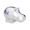 Crafted in silverplate and festooned with festive purple polka dots, this happy hippo bank from Reed & Barton will keep your youngster's coins safe.