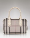 Burberry's signature check lends luxe style to the classic bowling bag silhouette.