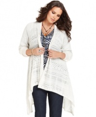 Wrap yourself in the lightweight comfort of Lucky Brand Jeans' long sleeve plus size cardigan, crafted from a charming pointelle knit.