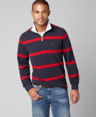 Put some preppy layers into your wardrobe this season with this half-zip pullover from Tommy Hilfiger.