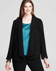Sleek tailoring and an angled hem give this Eileen Fisher Plus jacket a super-feminine feel. Slip the style over cocktail dresses for a punch of modernity.