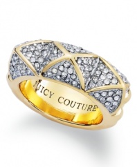 Juicy Couture's edgy pyramid ring is the perfect blend of golden glam and subtle shimmer. Set in gold tone mixed metal. Ring stretches to fit finger. Sizes 6, 7 and 8.