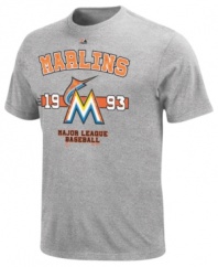 Give your favorite baseball team props. Slide into comfort and sporty style so you can cheer long and loud in this Miami Marlins MLB t-shirt from Majestic.