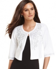 A florid flourish of sequins and embroidery on Alfani's petite cardigan is a delicate but dazzling addition. The cropped fit and three-quarter sleeves are especially flattering.