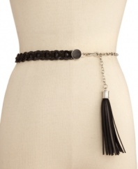 A unique chain belt with charming detail. Braided faux-leather and oversized tassel pull this Style&co. design in a handsome direction.