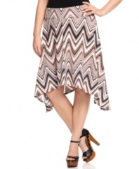 Add pizazz to any outfit with Seven7 Jeans' plus size skirt, featuring a vivid zigzag print.