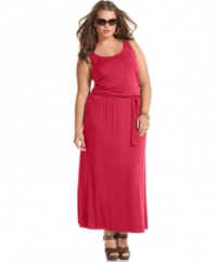 Glamour meets ultra-comfort with MICHAEL Michael Kors' sleeveless plus size maxi dress, cinched by a belted waist.