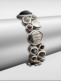From the Mosaic Collection. A beautiful mix of black onyx, garnet, hematite, moon quartz and grey moonstone set in sleek sterling silver. Black onyx, garnet, hematite, moon quartz and grey moonstoneSterling silverDiamonds, .22 tcwLength, about 7½Push clasp closureImported 