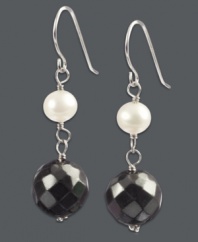 Multi-faceted style. Polish your look in an instant with these chic double drop earrings. Crafted in sterling silver, earrings feature cultured freshwater pearls (4-4-1/2 mm) and hematite beads (19-1/3 ct. t.w.). Approximate drop: 1-1/4 inches.