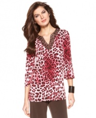 Make a statement in this Ellen Tracy tunic. Beading at the neckline adds a glam touch to on-trend animal print, and the tunic length is ultra-flattering, too!