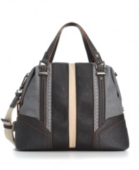 Prowl around town in this haute look by Rachel Rachel Roy. Python print detail and sleek silvertone hardware add edge to this classic satchel silhouette.