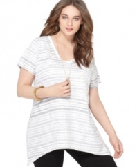 Stripes are a must-get for the season, so snag DKNY Jeans' short sleeve plus size top!