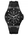 Talk a walk on the dark side with this blacked out sport watch from GUESS.