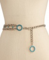 Let your style come full circle. This charming double chain belt by Kenneth Jay Lane features a two circular accents with faux-coral stone detail.