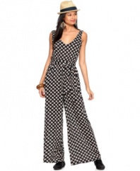 Perfect for a spring daytime ensemble, this dot-printed Bar III jumpsuit channels the stylish seventies for a look that's both relaxed and fashion-forward!
