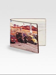 Beautifully artistic images of Venice Beach adorn this classic billfold wallet design crafted in coated leather.One billfold compartmentSix card slotsLeather4W x 4HImported