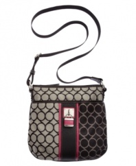 It's a dream come true. This irresistible crossbody by Nine West is the perfect marriage of fashion and function. Jacquard signature colorblocking is punctuated with bold fuchsia piping, a petite silver-tone lock and detailed stitching. Organized interior keeps your essentials safe and secure.