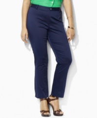 Fashioned from easy stretch cotton twill, Lauren by Ralph Lauren's plus size pants are cut with a straight leg for polished, casual style. (Clearance)
