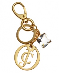 Add a little luxe to your life with this Couture Yourself keychain from Juicy Couture. Signature gold-tone and rhinestone charms add instant allure, while secure dog clip clasp keeps it all in place.