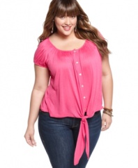 Tie up a super-sweet look with American Rag's short sleeve plus size top-- pair it with your fave jeans!