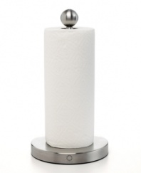 Take pride in your kitchen by keeping your countertops and other surfaces sparkling clean. This paper towel holder has a unique ratchet design and stands strong with a weighted, nonskid base, letting you pull and tear off paper with one hand. Limited lifetime warranty.