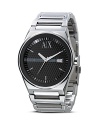 Trim an urban look with city-sleek accessories like Armani Exchange's stainless steel bracelet watch. Slip it on to give classic tailoring and sharp suits a contemporary accent.