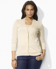 Lauren by Ralph Lauren's essential plus size cardigan is finished with chic chiffon trim at the placket for modern femininity. (Clearance)