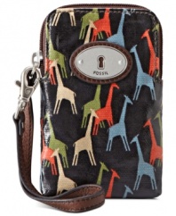 Fancy something wild? Pick up this petite, animal print purse from Fossil that will carry your cards, cash and coins in style. Adorned with a fun, care-free pattern, signature hardware and detachable wristlet strap, it's all you need when dashing out the door.