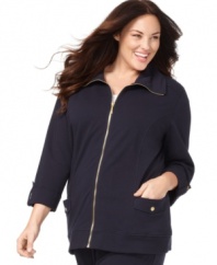 Lounge in the plush comfort of Karen Scott's French terry plus size jacket-- make it a suit with the matching pants.