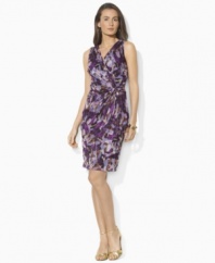 Lauren by Ralph Lauren's gorgeous watercolor print of jewel-tone florals lends breezy, feminine appeal to an airy chiffon dress, finished with a knotted detail at the hip for a chic twist.