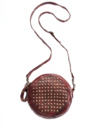 Studded with Frye's modern-western style, this canteen-inspired crossbody purse is bold with hammered hardware and a chic round shape.